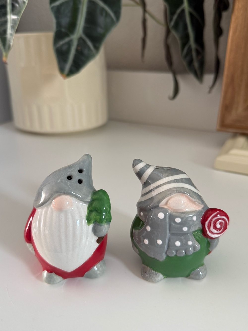 Holiday Gnome Salt and Pepper Shaker Set - Gray, Red, Green